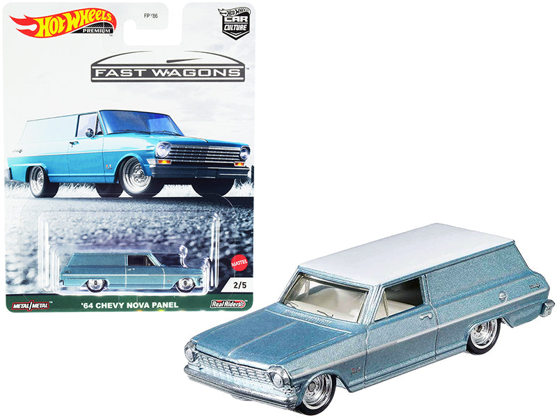1964 Chevrolet Nova Panel Light Blue Metallic with White Top "Fast Wagons" Series Diecast Model Car by Hot Wheels free shipping USA
