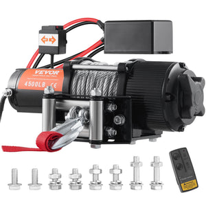 VEVOR Electric Winch, 12V 4500 lb Load Capacity Steel Rope Winch, IP55 1/4" x 39ft ATV UTV Winch with Wireless Handheld Remote & 4-Way Fairlead for Towing Jeep Off-Road SUV Truck Car Trailer Boat - Premium Electric Winch from VEVOR - Just $142.99! Shop now at Rapidvehicles