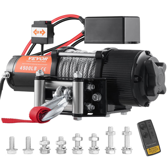 VEVOR Electric Winch, 12V 4500 lb Load Capacity Steel Rope Winch, - Premium Electric Winch from VEVOR - Just $172.01! Shop now at Rapidvehicles