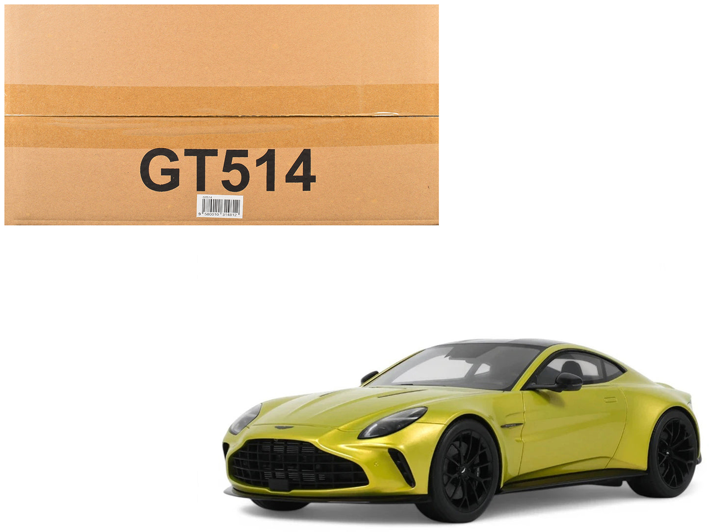 2024 Aston Martin Vantage Cosmopolitan Yellow Metallic with Black Top 1/18 Model Car by GT Spirit