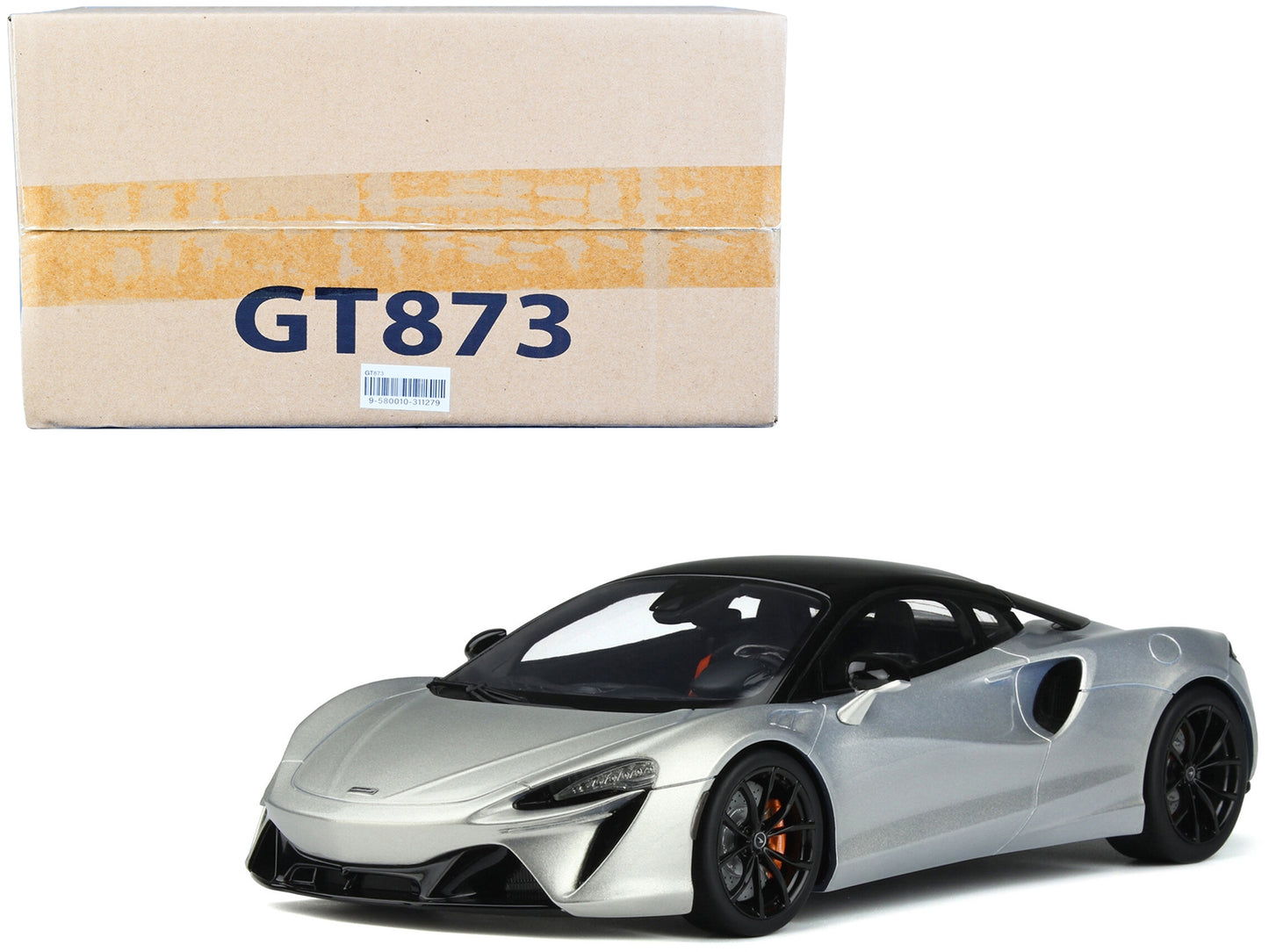 2021 McLaren Artura Silver Metallic with Black Top 1/18 Model Car