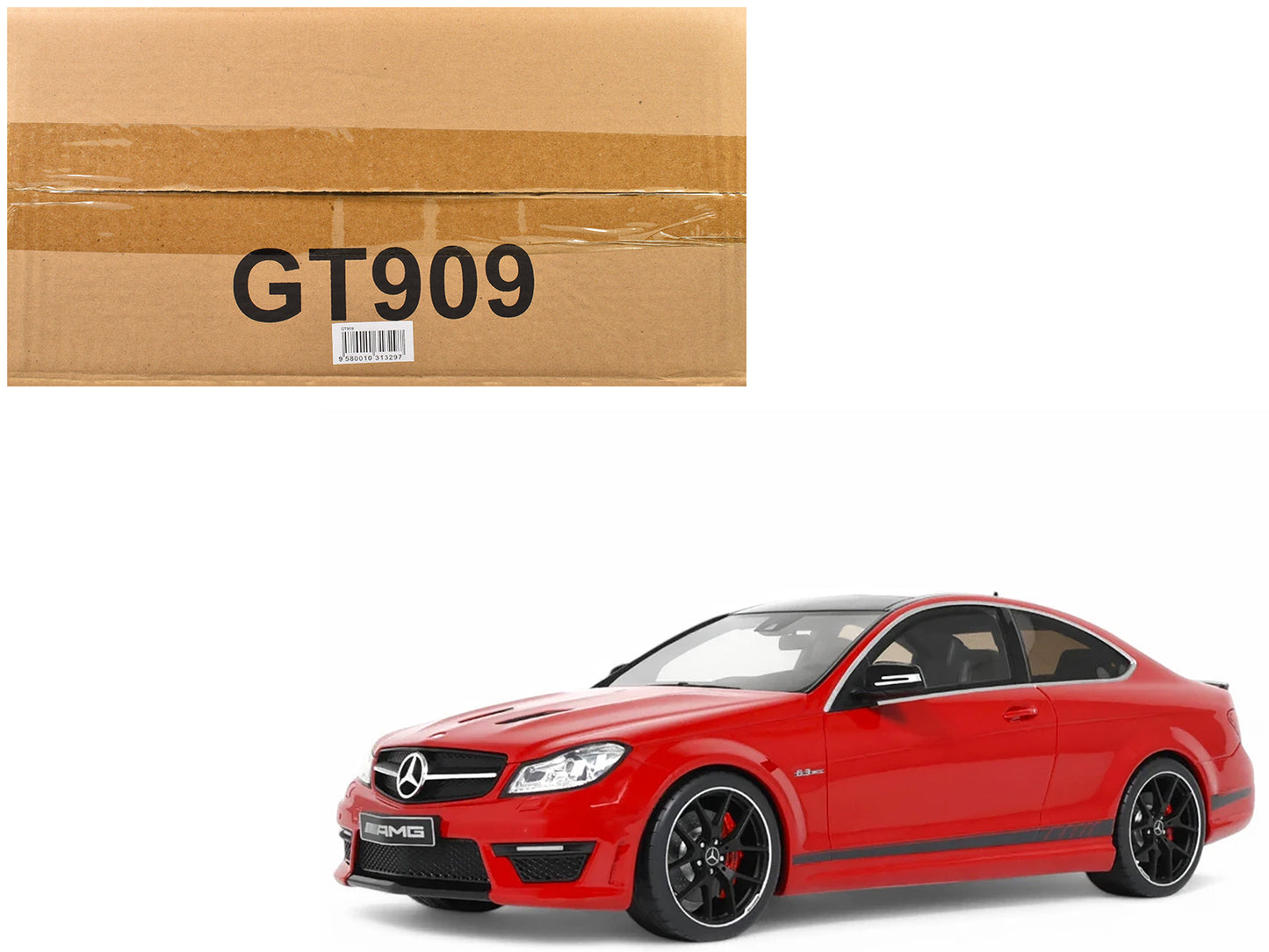 2014 Mercedes-Benz C63 AMG Red with Black Top 1/18 Model Car by GT Spirit