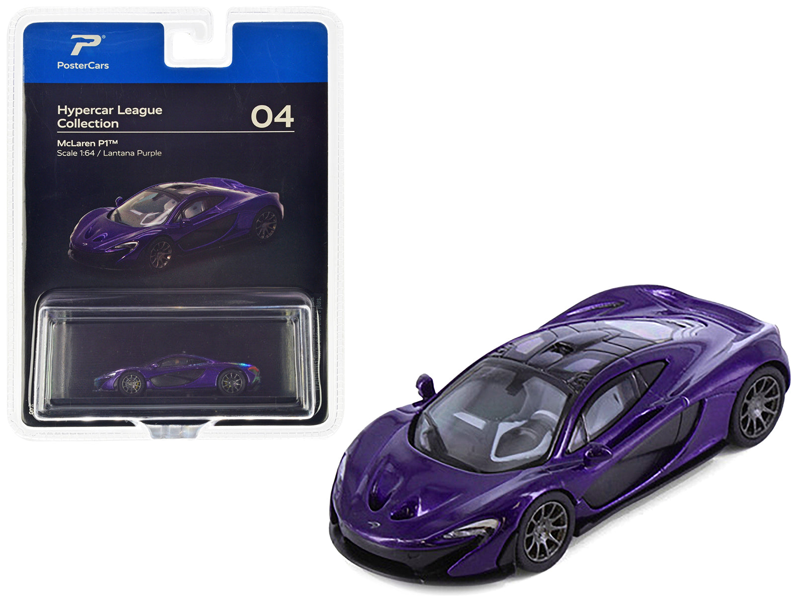 McLaren P1 Lantana Purple Metallic with Black Top "Hypercar League Collection" 1/64 Diecast Model Car by PosterCars free shipping USA