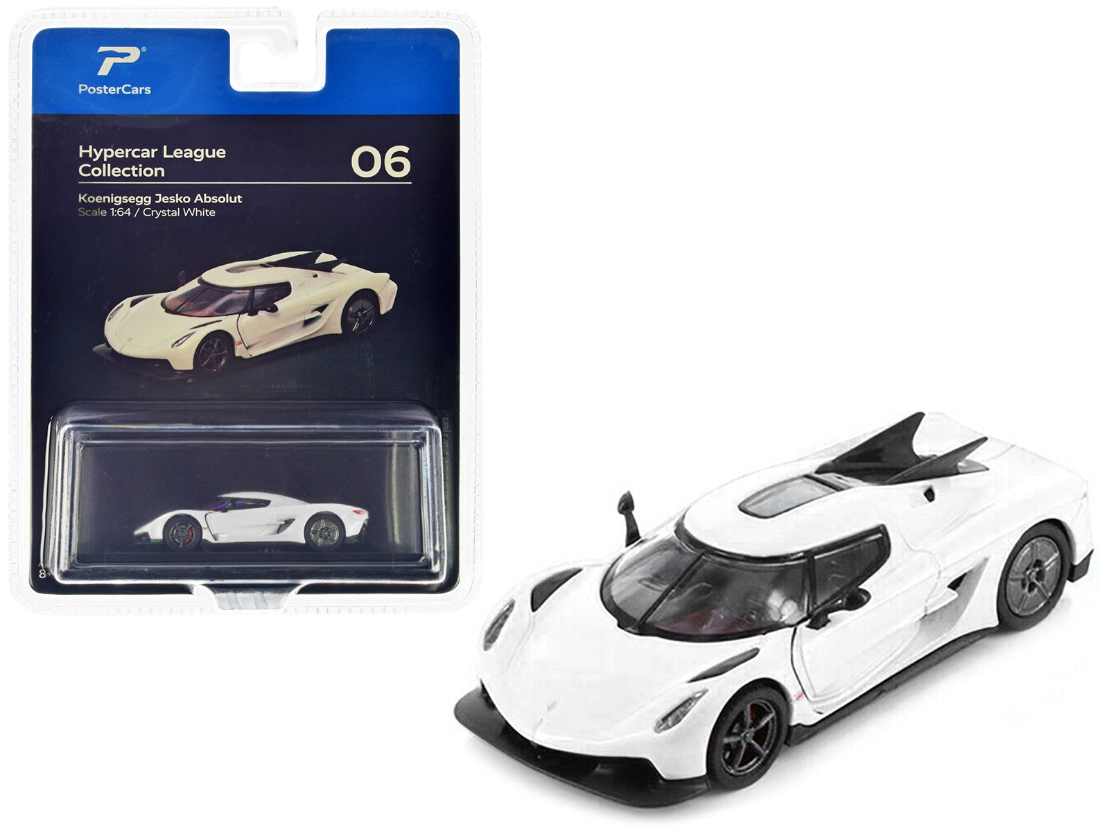 Koenigsegg Jesko Absolut Crystal White Metallic "Hypercar League Collection" 1/64 Diecast Model Car by PosterCars free shipping USA