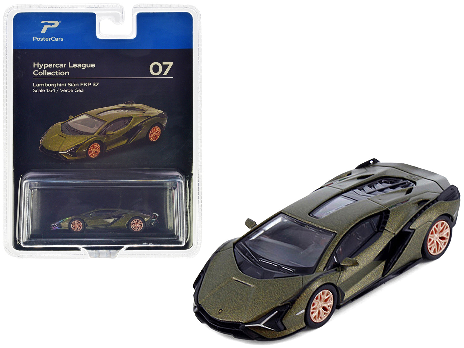 Lamborghini Sian FKP 37 Verde Gea Green Metallic "Hypercar League Collection" 1/64 Diecast Model Car by PosterCars free shipping USA