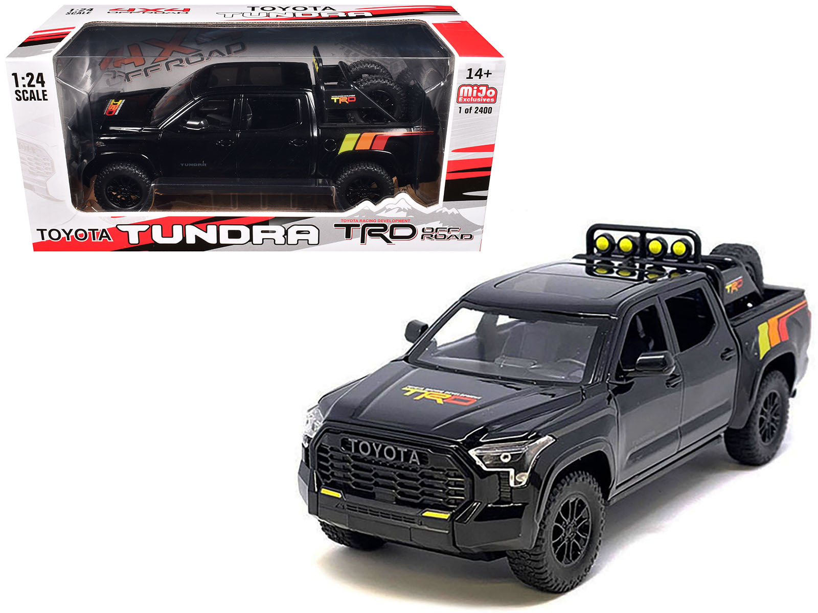 2023 Toyota Tundra TRD 4x4 Pickup Truck Black with TRD Stripes with Sunroof and Wheel Rack Limited Edition to 2400 pieces Worldwide 1/24 Diecast Model Car free shipping USA