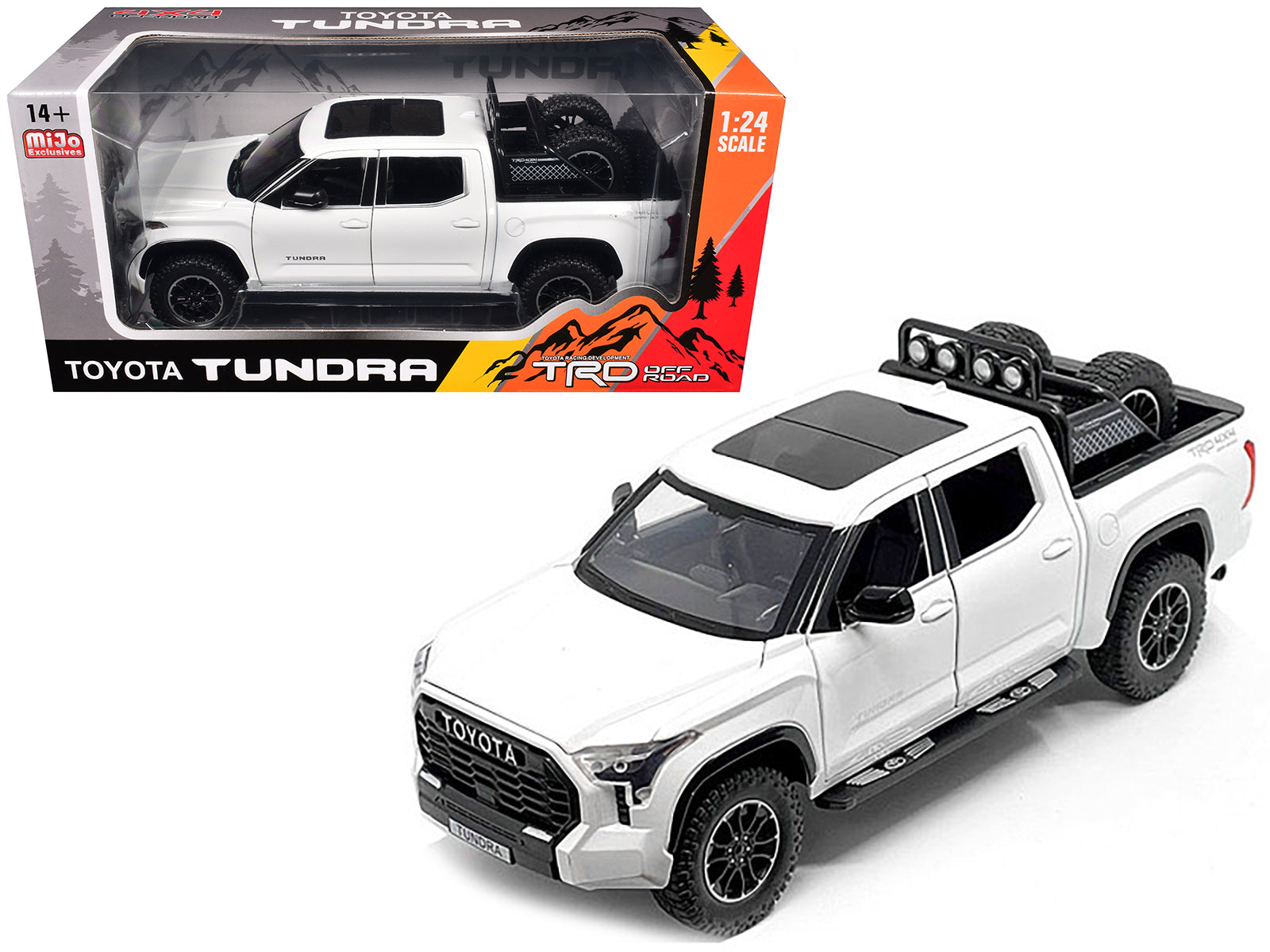 2023 Toyota Tundra TRD 4x4 Pickup Truck White Metallic with Sunroof and Wheel Rack 1/24 Diecast Model Car free shipping USA