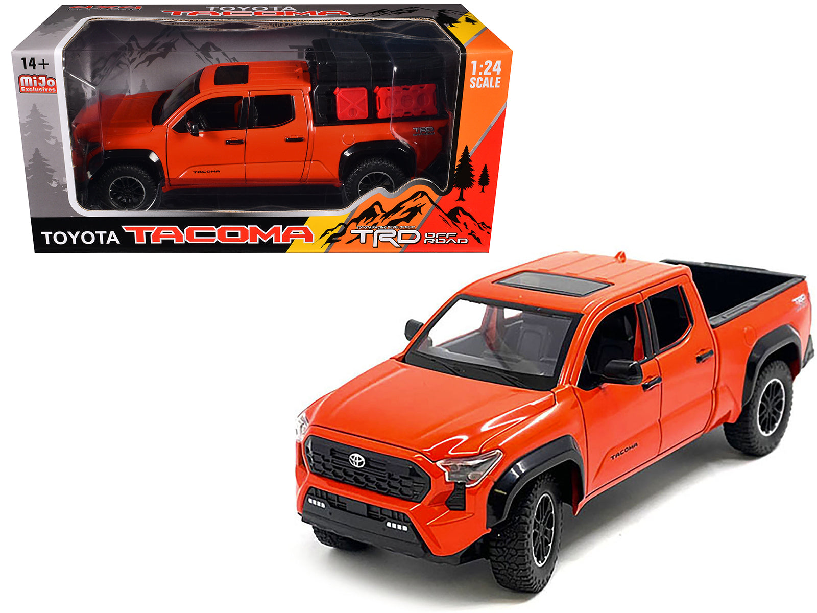 2024 Toyota Tacoma TRD Off-Road Edition Pickup Truck Octane Orange with Bed Camper 1/24 Diecast Model Car free shipping USA