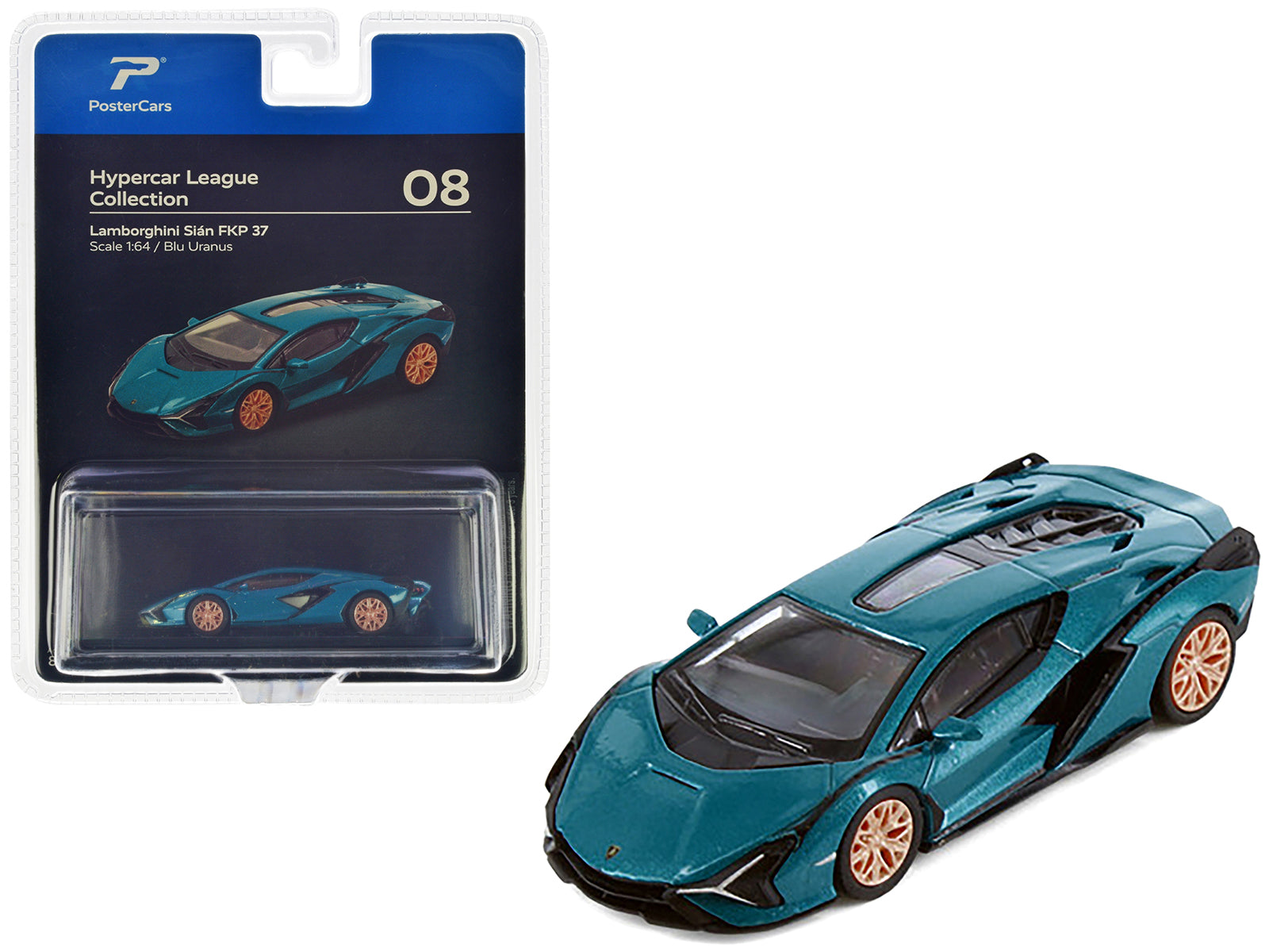 Lamborghini Sian FKP 37 Blu Uranus Blue Metallic "Hypercar League Collection" 1/64 Diecast Model Car by PosterCars free shipping USA