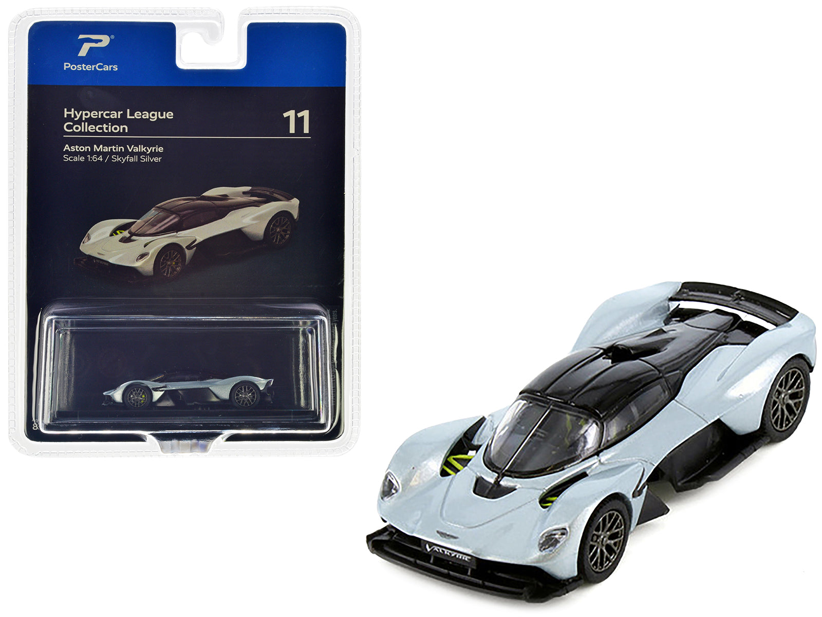 Aston Martin Valkyrie Skyfall Silver Metallic with Black Top "Hypercar League Collection" 1/64 Diecast Model Car by PosterCars free shipping USA