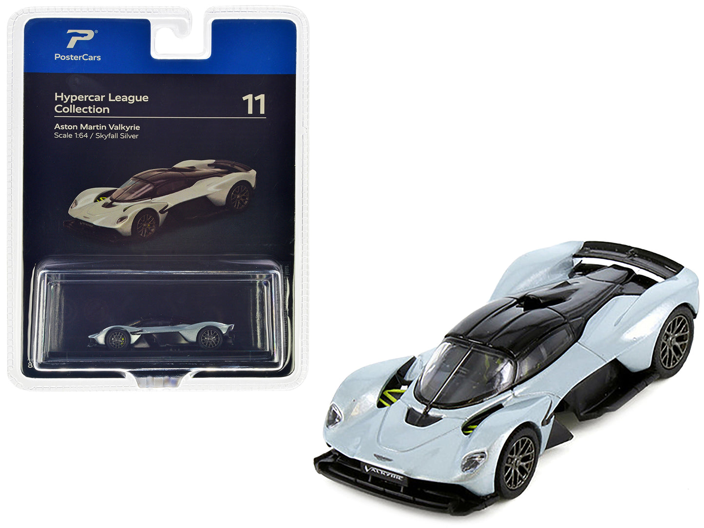 Aston Martin Valkyrie Skyfall Silver Metallic with Black Top "Hypercar League Collection" 1/64 Diecast Model Car by PosterCars