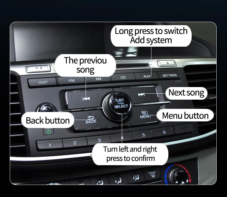 Car Media Player For Honda Accord 9 9.5,2013 2014 2015 2016 2017 5G Wireless Carplay Android Auto Bluetooth Phones, Music
