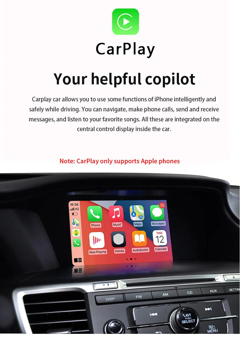 Car Media Player For Honda Accord 9 9.5,2013 2014 2015 2016 2017 5G Wireless Carplay Android Auto Bluetooth Phones, Music