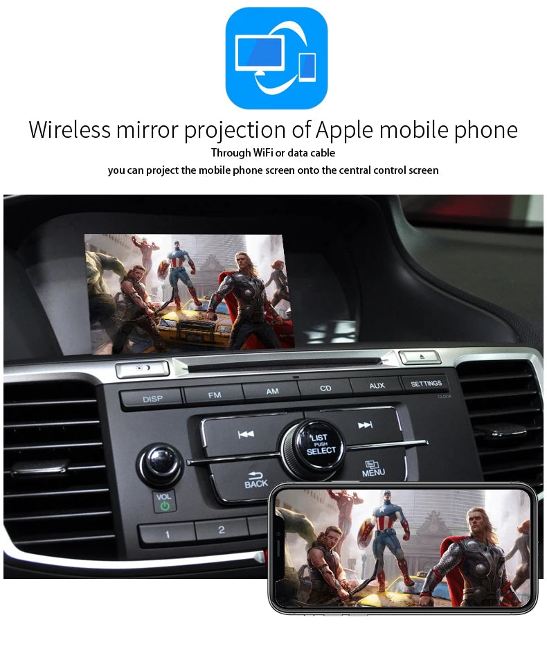 Car Media Player For Honda Accord 9 9.5,2013 2014 2015 2016 2017 5G Wireless Carplay Android Auto Bluetooth Phones, Music