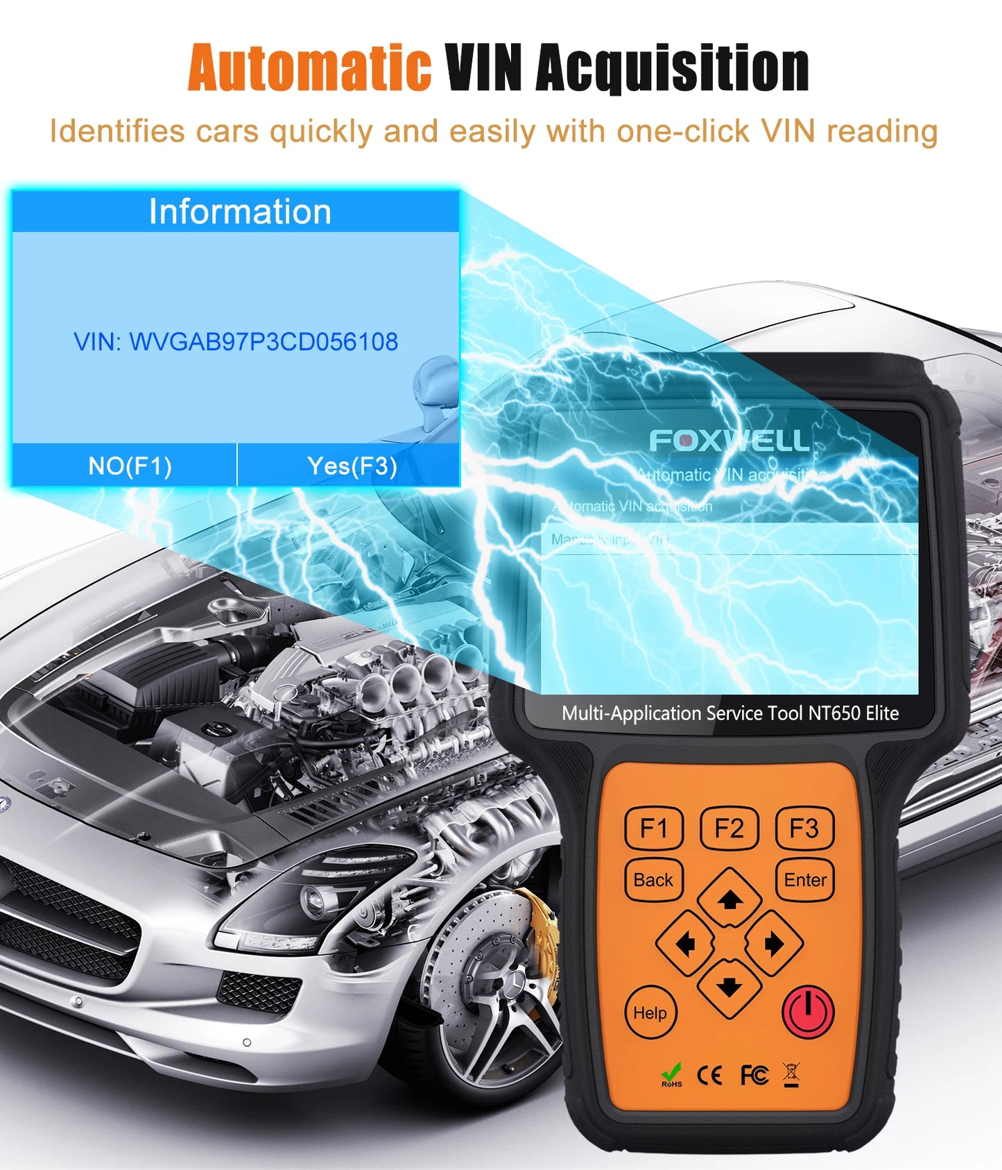FOXWELL NT650 Elite OBD2 Scanner Diagnostic Tool ABS Airbag SAS EPB Oil A/F Reset Car Ananlyzer OBDII 3 System Automotive Tester