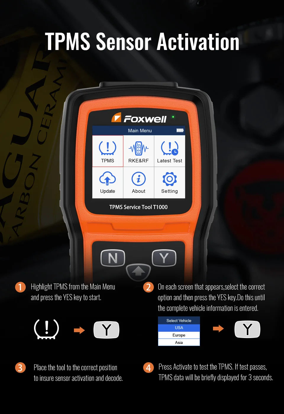 Foxwell T1000 TPMS Tool Tire Pressure Monitoring Sensor Programming Relearning Activation and OBD System Reset Car TPMS Reset