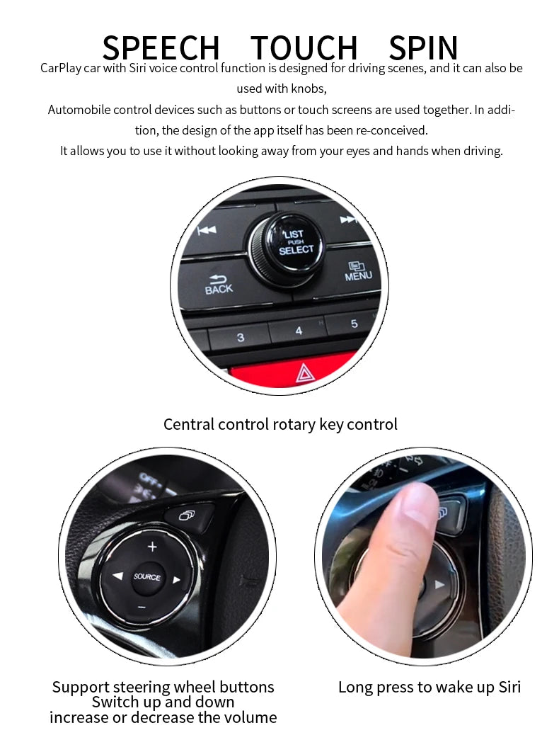 Car Media Player For Honda Accord 9 9.5,2013 2014 2015 2016 2017 5G Wireless Carplay Android Auto Bluetooth Phones, Music