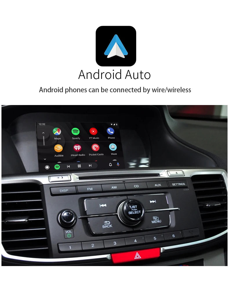 Car Media Player For Honda Accord 9 9.5,2013 2014 2015 2016 2017 5G Wireless Carplay Android Auto Bluetooth Phones, Music