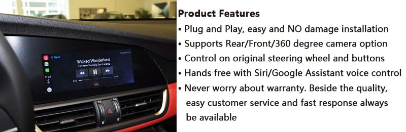 kSmart Auto Wireless CarPlay Android Auto for Alfa Romeo Stelvio & Giulia 16-19 Models Support OEM Microphone