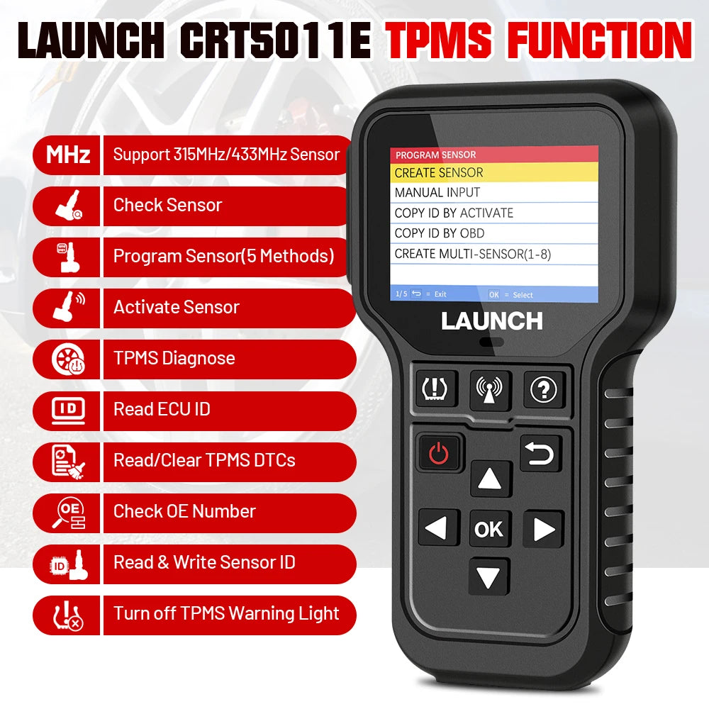 LAUNCH X431 Tire Pressure Sensor Program Relearn Activation CRT5011E TPMS Diagnostic Tools and 315MHz/433MHz RF-Sensor Optional