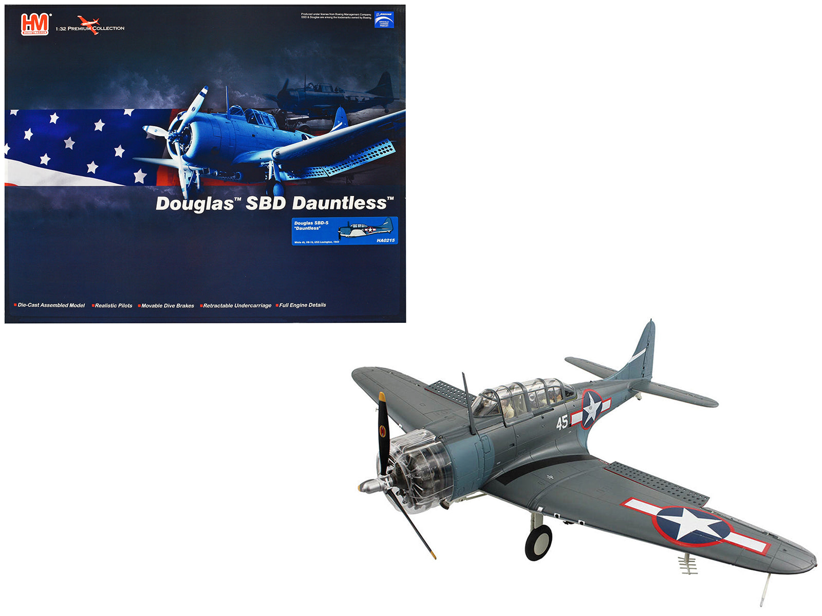 Douglas SBD-5 Dauntless Bomber Aircraft "VB-16 USS Lexington" (1943) United States Navy "Premium Collection" 1/32 Diecast Model by Hobby Master free shipping USA
