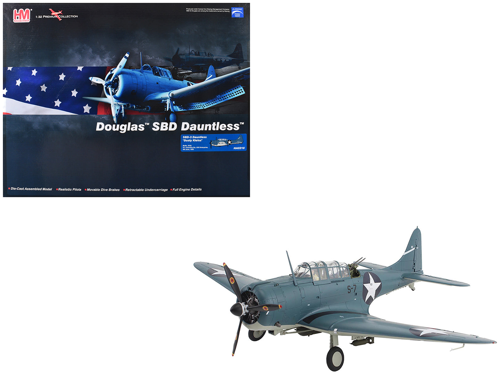 Douglas SBD-3 Dauntless Aircraft "Dusty Kleiss S-7 Scouting Six USS Enterprise" (1942) United States Navy "Premium Collection" 1/32 Diecast Model by Hobby Master free shipping USA