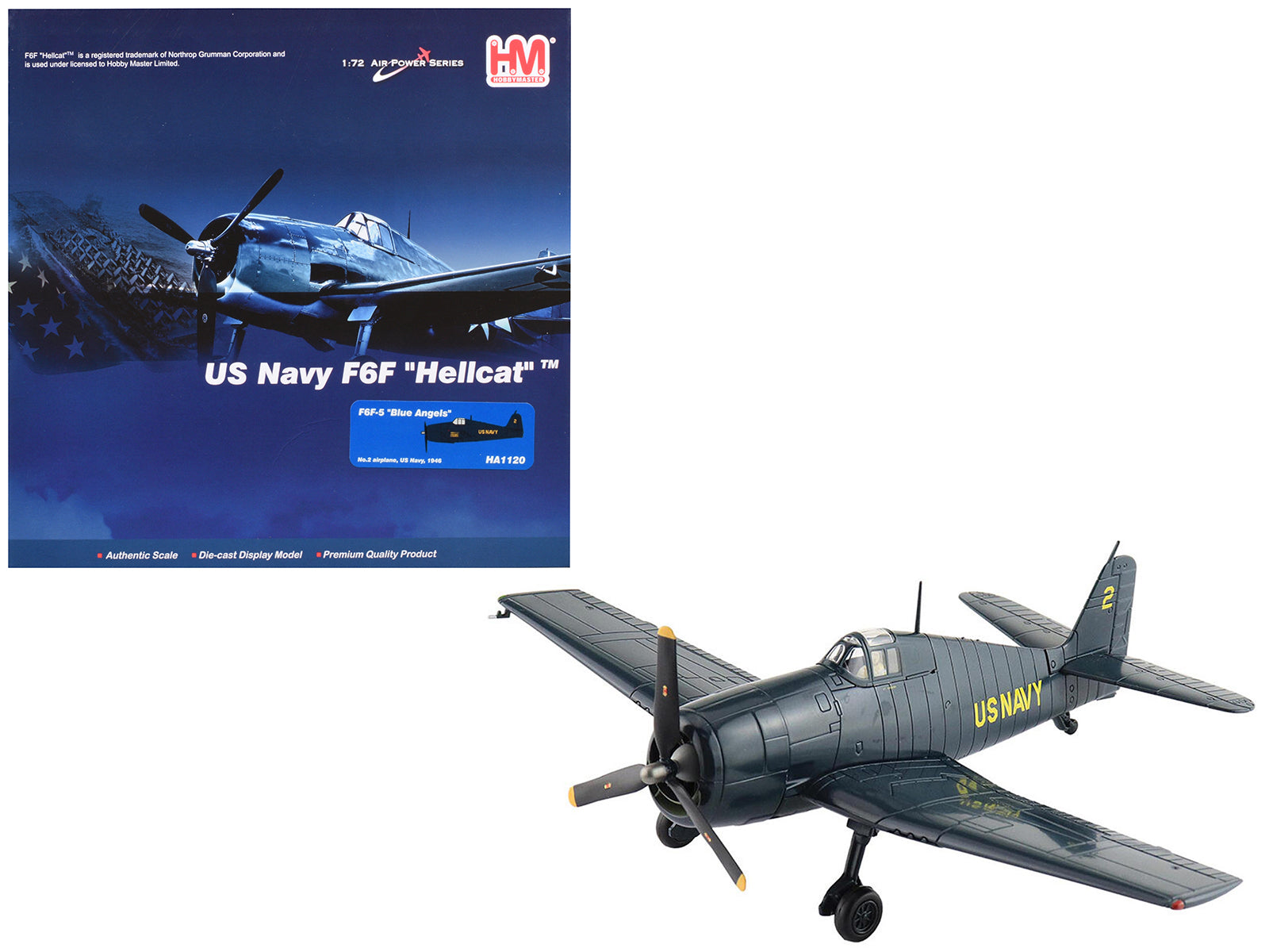 Grumman F6F-5 Hellcat Fighter Aircraft "Blue Angels #2" (1946) United States Navy "Air Power Series" 1/72 Diecast Model by Hobby Master free shipping USA