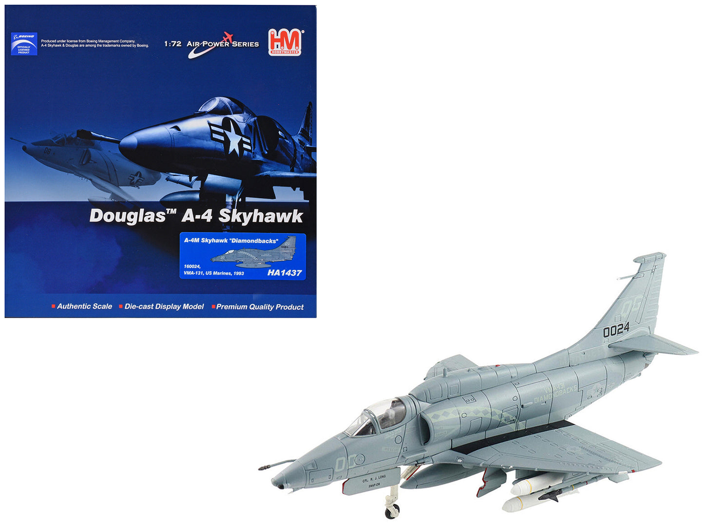Douglas A-4M Skyhawk Aircraft "VMA-131 Diamondbacks" (1993) United States Marines "Air Power Series" 1/72 Diecast Model by Hobby Master