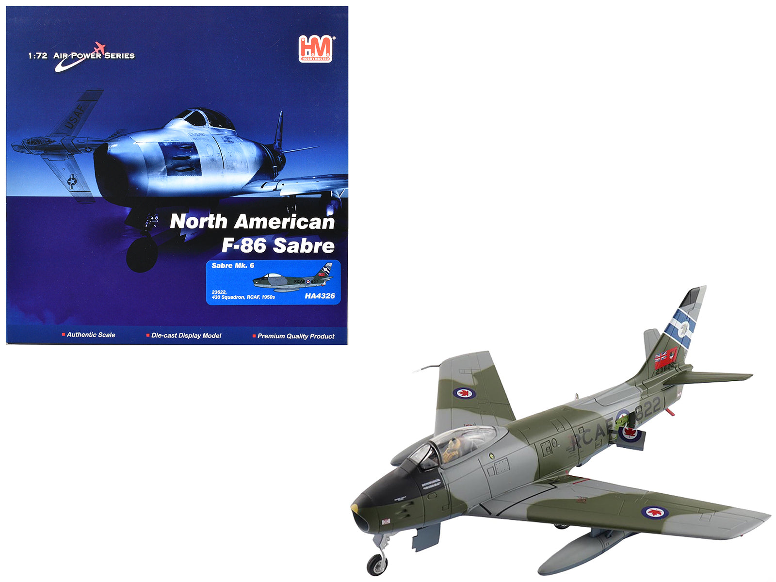 Canadair Sabre Mk.6 Fighter Aircraft "23622 430 Squadron" (1950s) Royal Canadian Air Force "Air Power Series" 1/72 Diecast Model by Hobby Master free shipping USA