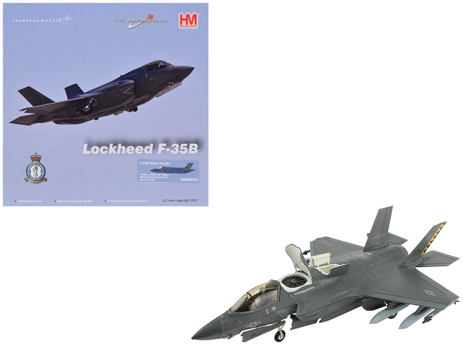 Lockheed Martin F-35B Lightning II Aircraft (Beast Mode) "Black Death VMFA-542 MCAS Cherry Point" (2023) United States Marine Corps "Air Power Series" 1/72 Diecast Model by Hobby Master free shipping USA