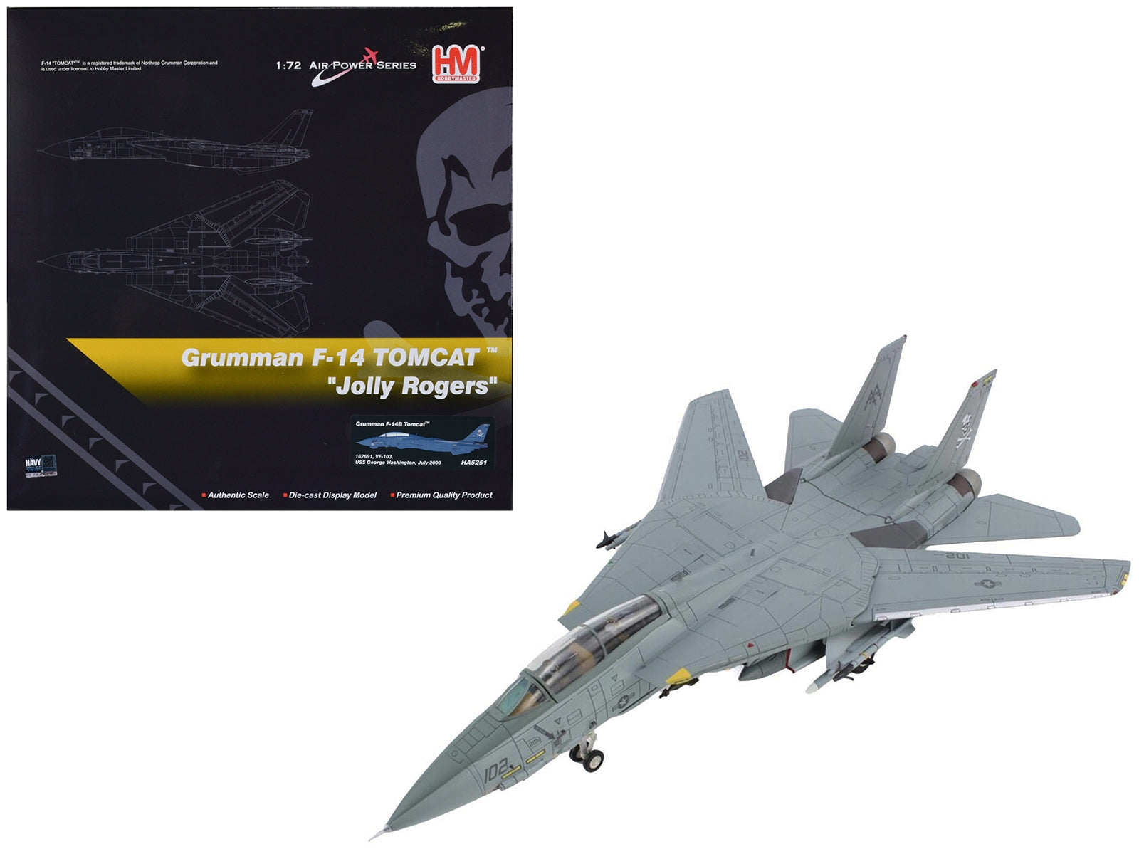 Grumman F-14B Tomcat Fighter Aircraft "VF-103 Jolly Rogers USS George Washington" (2000) United States Navy "Air Power Series" 1/72 Diecast Model by Hobby Master - Premium Grumman from Hobby Master - Just $164.99! Shop now at Rapidvehicles