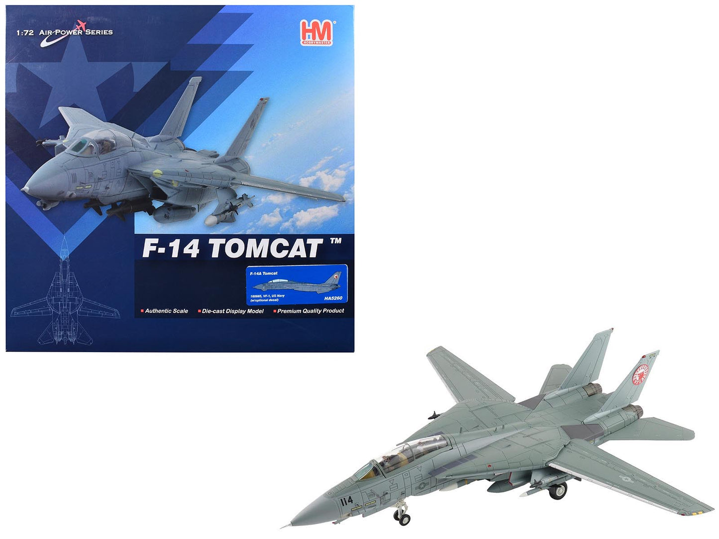 Grumman F-14A Tomcat Fighter Aircraft "VF-1 (with Optional Decals)" United States Navy "Air Power Series" 1/72 Diecast Model by Hobby Master