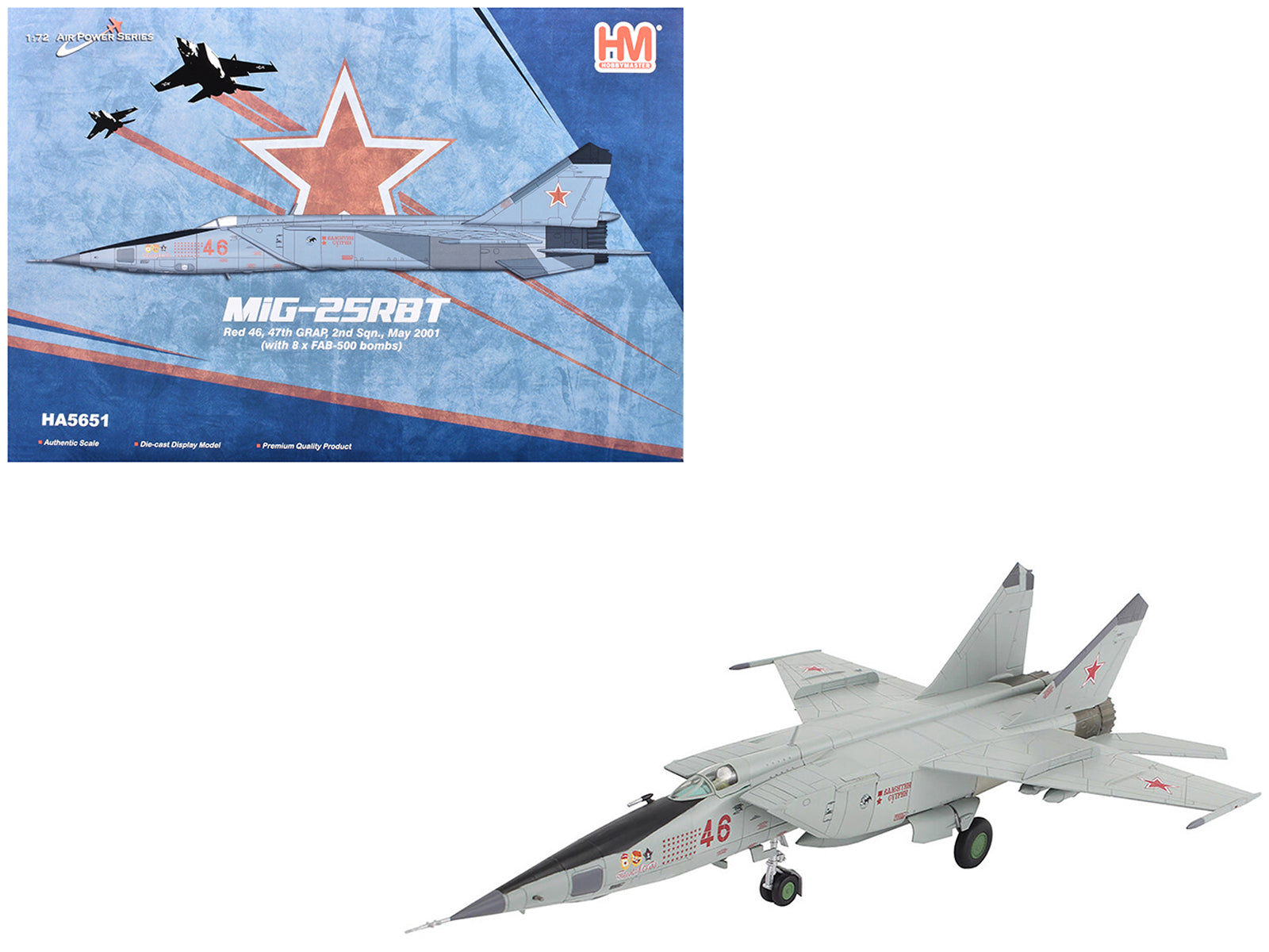 Mikoyan-Gurevich MiG-25RBT Aircraft "Red 46 47th Guards Reconnaissance Aviation Regiment 2nd Squadron" (2001) Russian Air Force "Air Power Series" 1/72 Diecast Model by Hobby Master free shipping USA