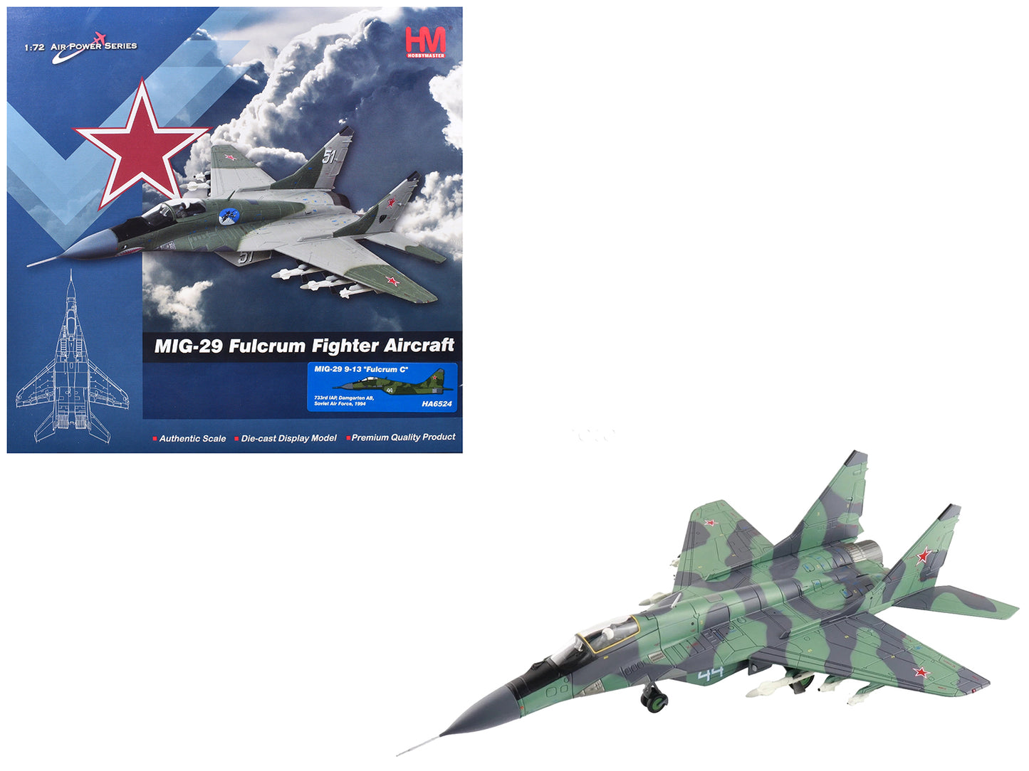 Mikoyan MIG-29 Fulcrum C Aircraft "733rd IAP Damgarten Air Base" (1994) Soviet Air Force "Air Power Series" 1/72 Diecast Model by Hobby Master - Use code SHOPAPP15 to get 15 percent off