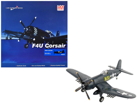 Vought F4U-4 Corsair Aircraft "N51 John Glenn VMF-155 China" (1945) United States Marine Corps "Air Power Series" 1/48 Diecast Model by Hobby Master