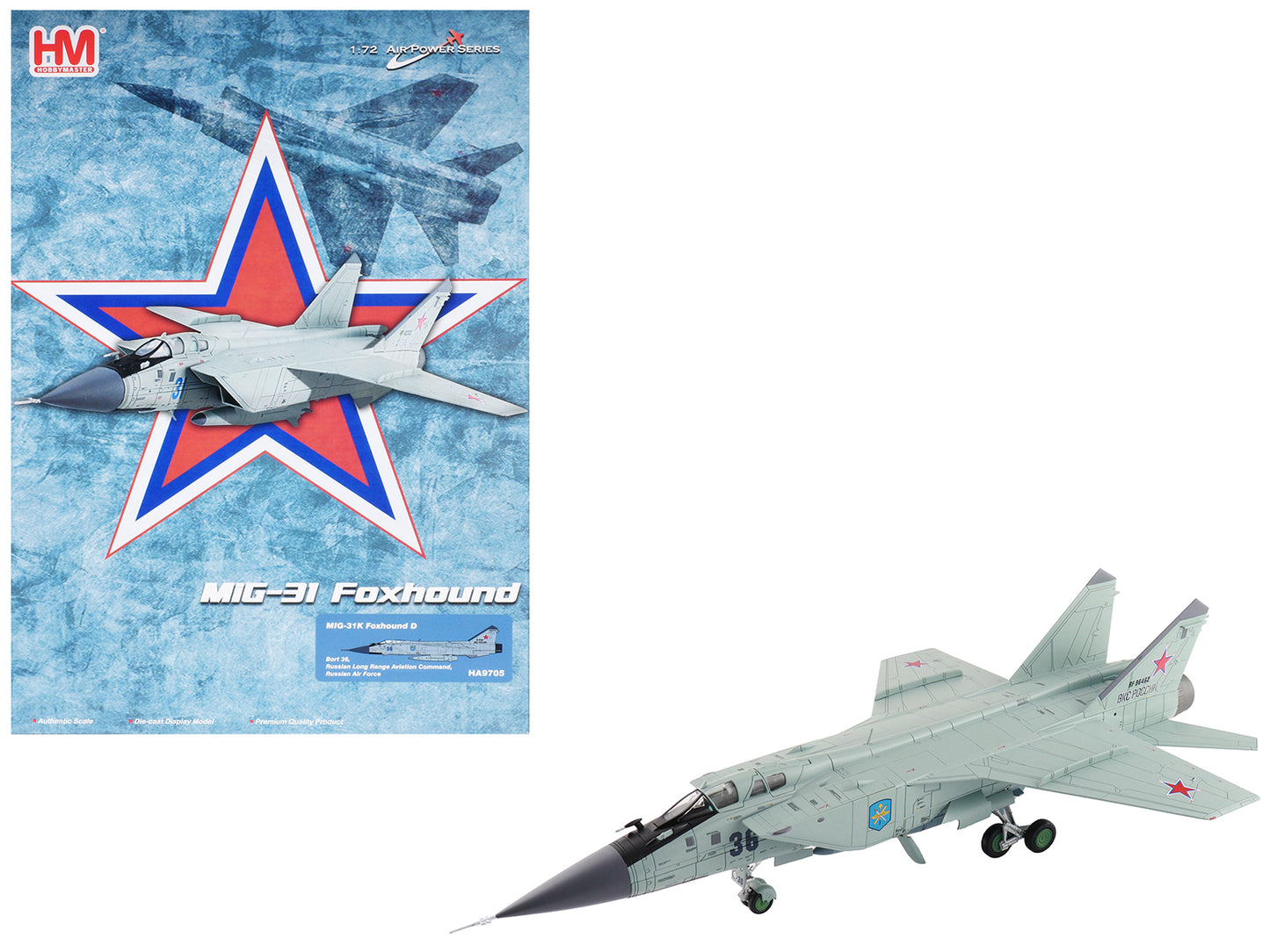 Mikoyan MIG-31K Foxhound D Interceptor Aircraft "Long Range Aviation Command" Russian Air Force "Air Power Series" 1/72 Diecast Model by Hobby Master - Use code SHOPAPP15 to get 15 percent off