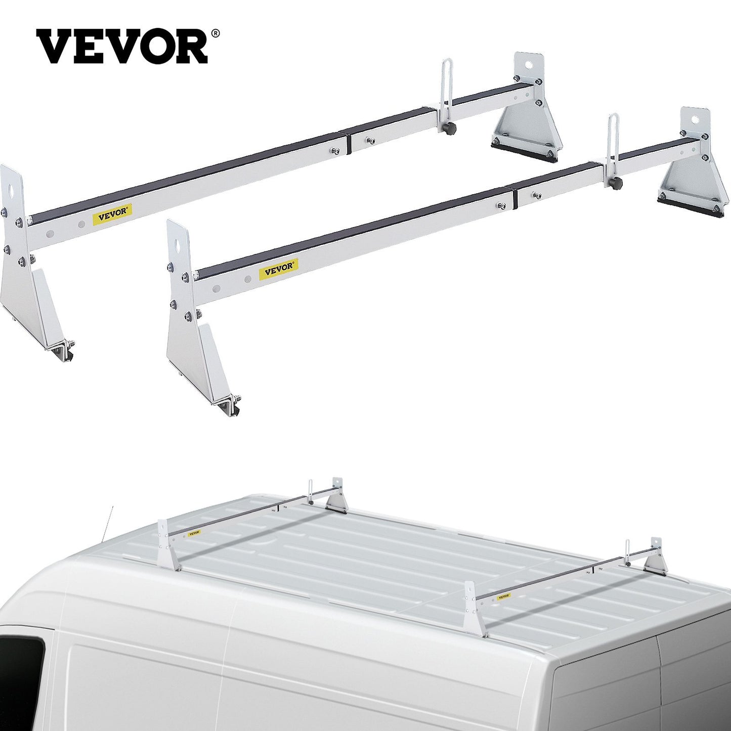 VEVOR Van Roof Ladder Rack, 2 Bars, 331 LBS Capacity, 52"-63.8" - Premium Ladder Racks from VEVOR - Just $128.30! Shop now at Rapidvehicles