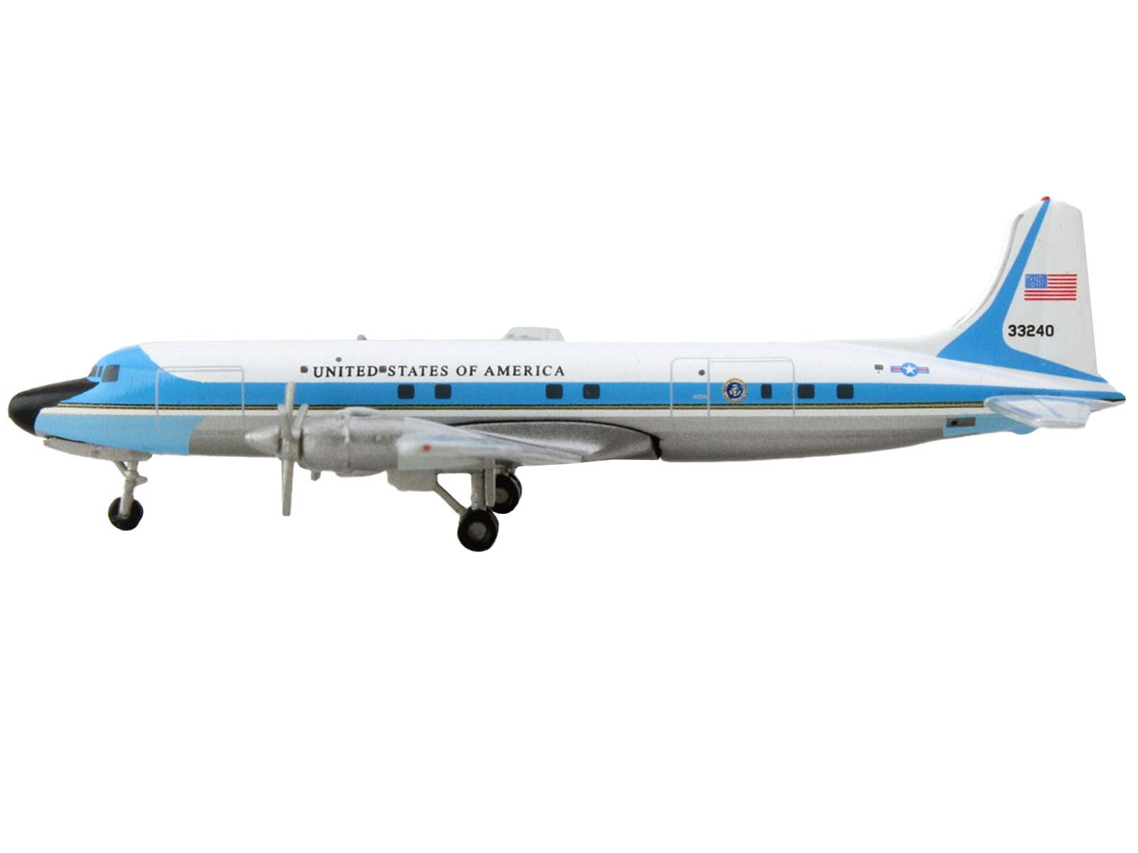 Douglas VC-118A Transport Aircraft "United States Air Force One 1254th Air Transport Wing Andrews Air Base" (53-3240) White with Blue Stripes 1/500 Diecast Model Airplane by Herpa - Premium Douglas from Herpa - Just $68.91! Shop now at Rapidvehicles