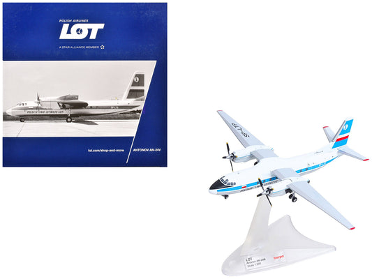 Antonov AN-24V Commercial Aircraft "LOT Polish Airlines" (SP-LTP) White with Blue Stripes and Tail 1/200 Diecast Model by Herpa