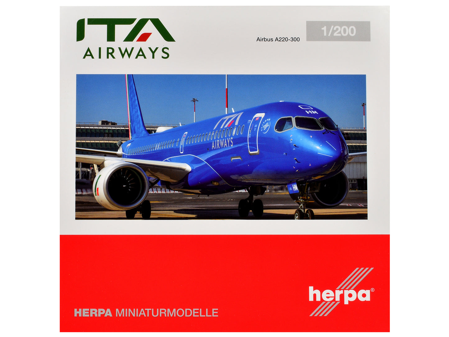 Airbus A220-300 Commercial Aircraft "ITA Airways" (EI-HHM) Blue with Tail Stripes 1/200 Diecast Model Airplane by Herpa