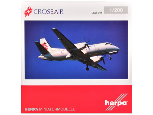Saab 340 Commercial Aircraft "Crossair" (HB-AKN) White with Tail Graphics 1/200 Diecast Model Airplane by Herpa free shipping USA
