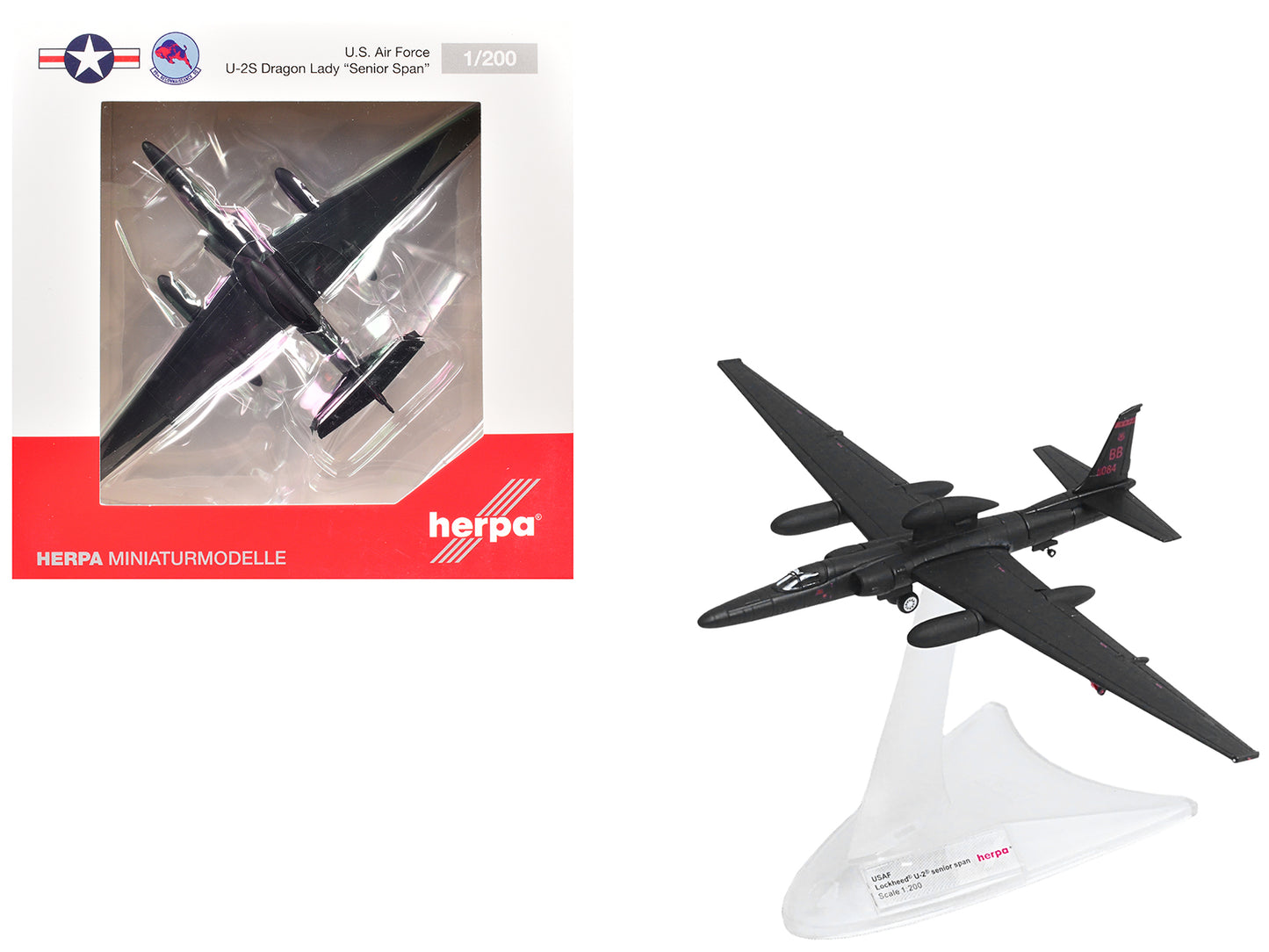 Lockheed U-2S Dragon Lady Aircraft "Senior Span 99th Reconnaissance Squadron 9th Reconnaissance Wing" (80-1084) United States Air Force 1/200 Diecast Model by Herpa