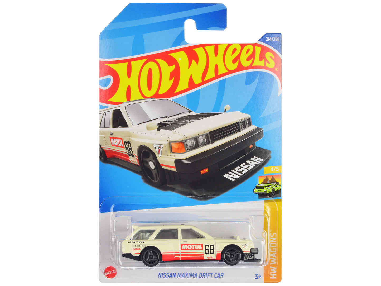 Nissan Maxima Wagon Drift Car #68 "Motul" Cream with Red Stripes "HW Wagons" Series Diecast Model Car by Hot Wheels - Use code SHOPAPP15 to get 15 percent off