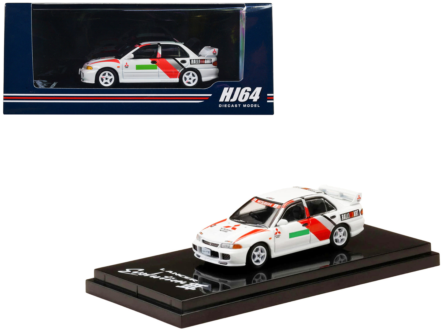 Mitsubishi Lancer RS Evolution III RHD (Right Hand Drive) Scortia White "Groupe A Promotion" 1/64 Diecast Model Car by Hobby Japan - Use code SHOPAPP15 to get 15 percent off