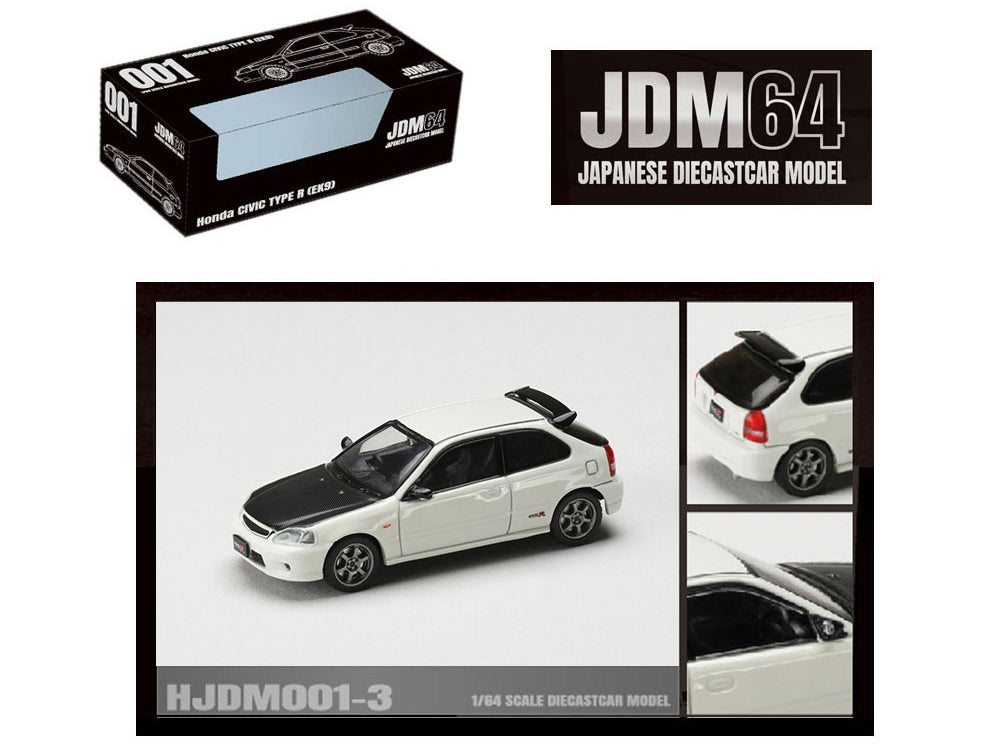 Honda Civic Type R (EK9) RHD (Right Hand Drive) Championship White with Carbon Hood "JDM64" Series 1/64 Diecast Model Car by Hobby Japan - Premium Honda Models from Hobby Japan - Just $36.37! Shop now at Rapidvehicles