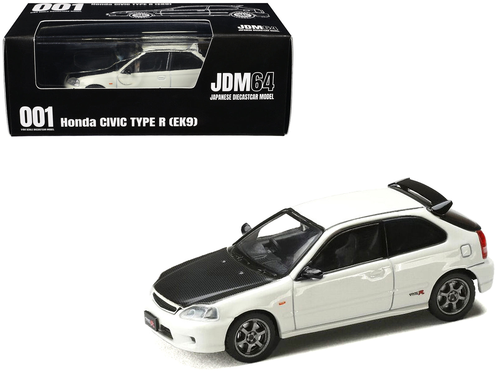 Honda Civic Type R (EK9) RHD (Right Hand Drive) Championship White with Carbon Hood "JDM64" Series 1/64 Diecast Model Car by Hobby Japan - Premium Honda Models from Hobby Japan - Just $36.37! Shop now at Rapidvehicles