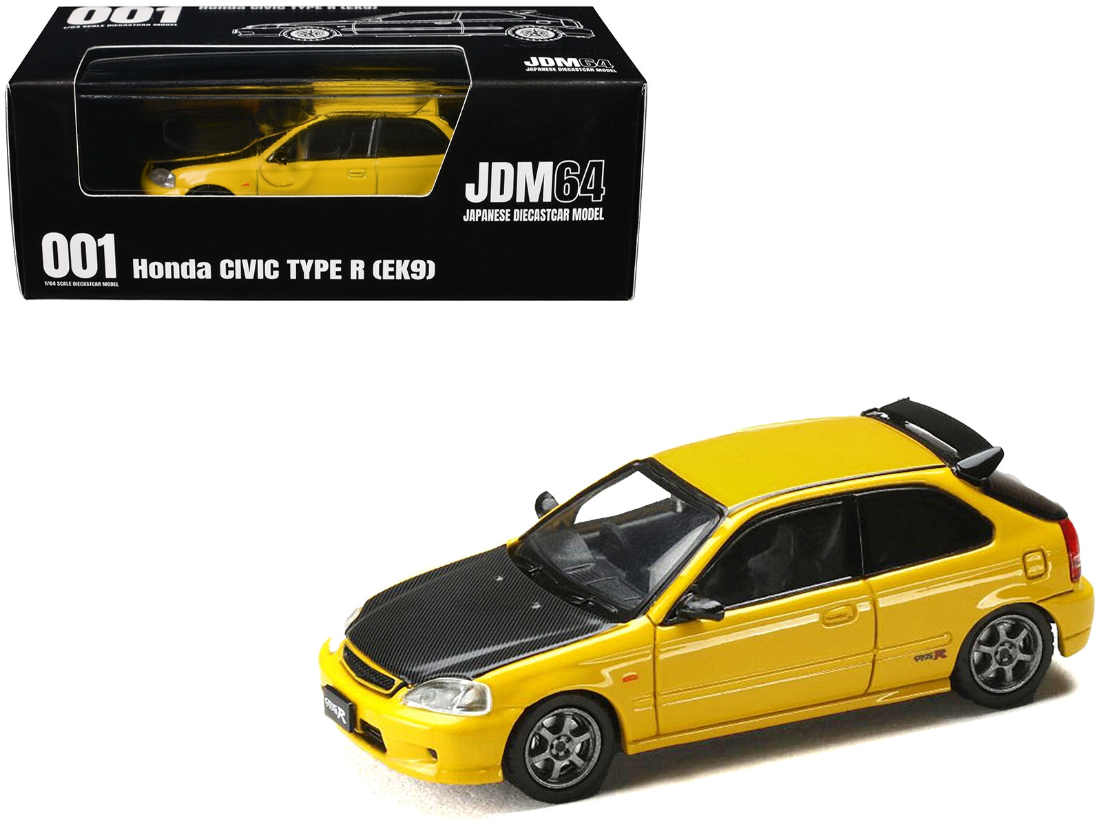 Honda Civic Type R (EK9) RHD (Right Hand Drive) Sunlight Yellow with Carbon Hood "JDM64" Series 1/64 Diecast Model Car by Hobby Japan - Premium Honda Models from Hobby Japan - Just $33.33! Shop now at Rapidvehicles