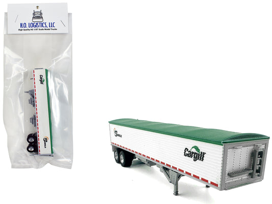 Covered Grain Trailer White with Green Tarp "SunGlo - Cargill" 1/87 (HO) Plastic Model Car by HO Logistics - Use code SHOPAPP15 to get 15 percent off