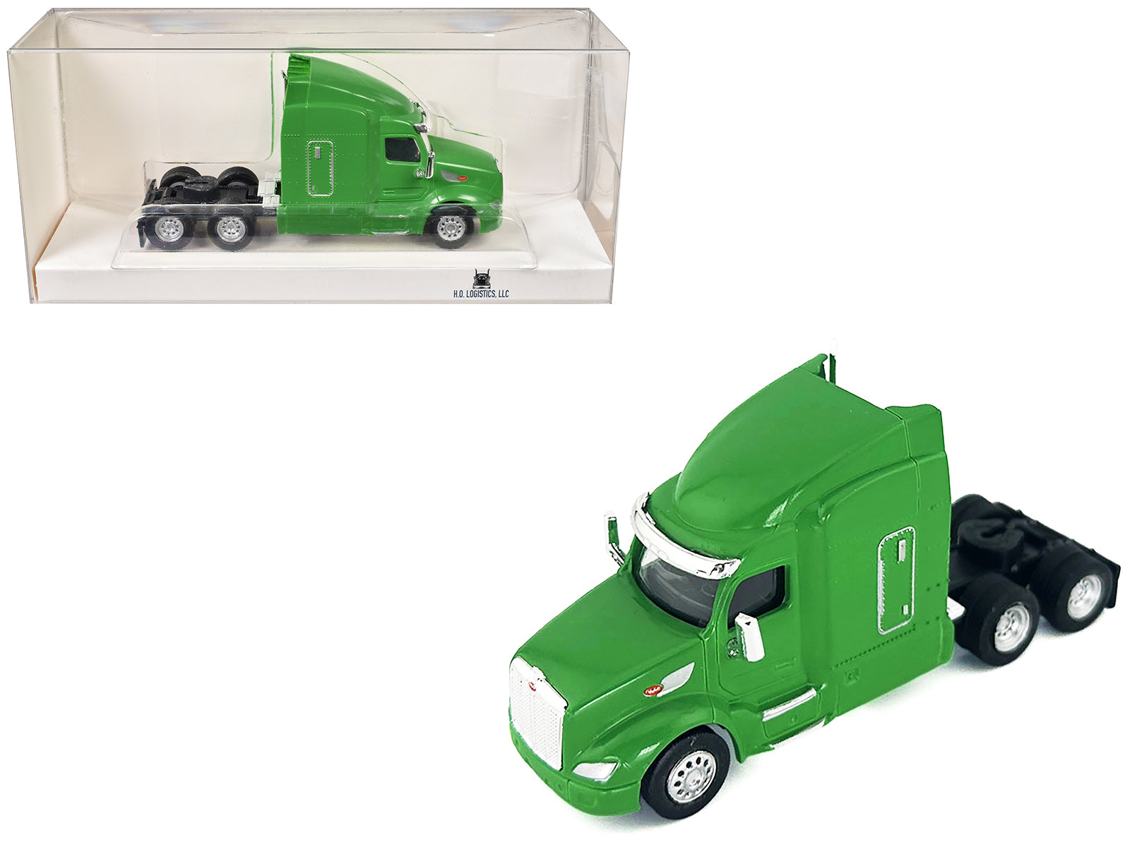 Peterbilt 579 Sleeper Cab Lime Green 1/87 (HO) Plastic Model Car by HO Logistics free shipping USA