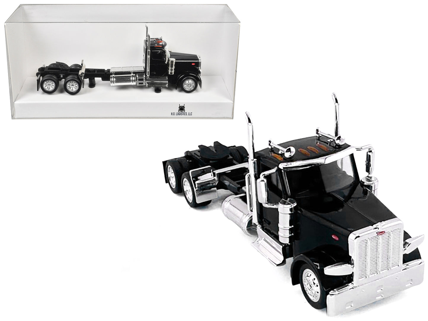Peterbilt 589 2-Axel Day Cab Black 1/87 (HO) Plastic Model Car by HO Logistics